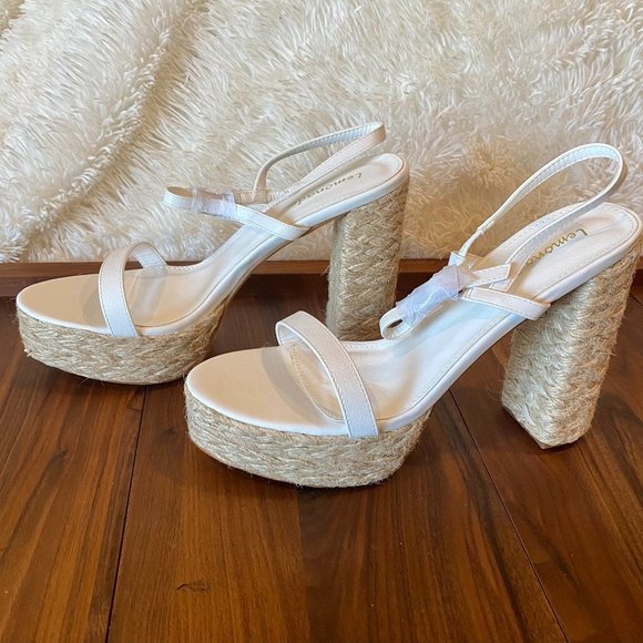 NWOT Lemonade White & Natural Raffia Block Heel Strappy Sandal Size 8.5 - Picture 1 of 6